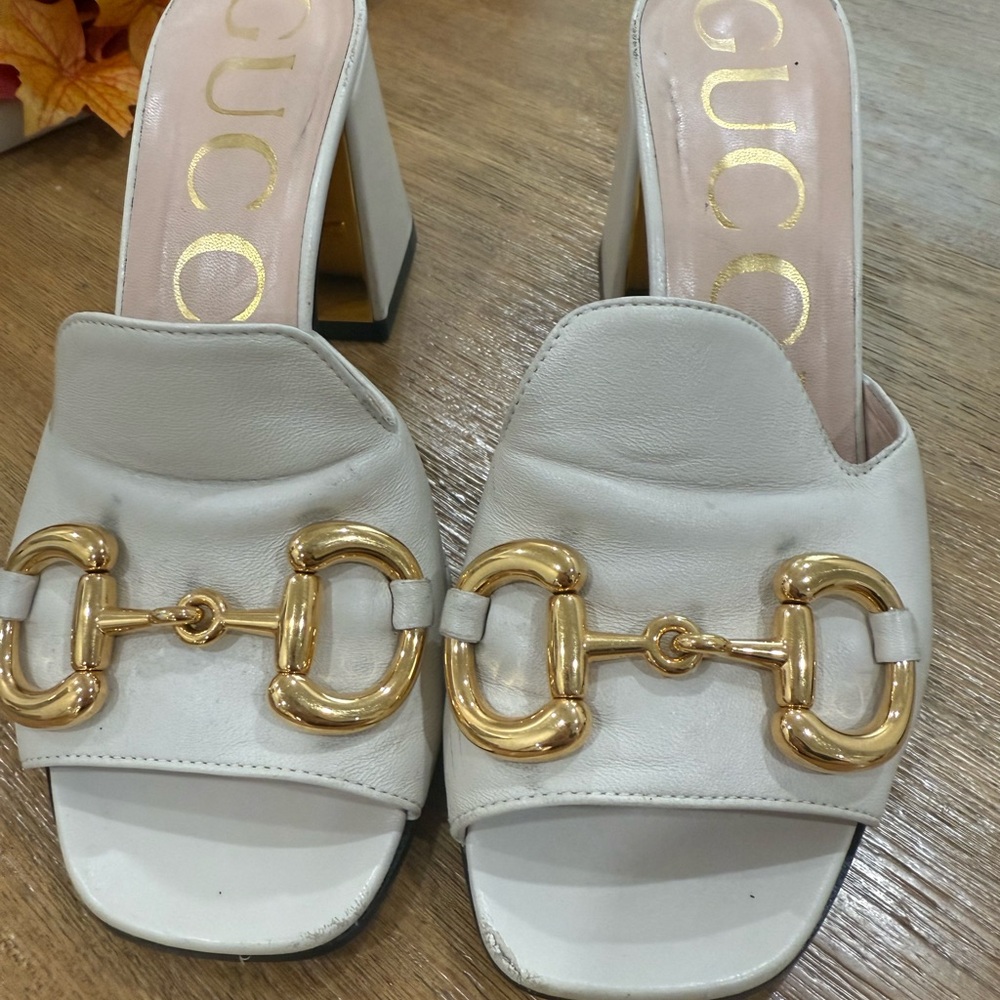 Gucci Horsebit Slide Sandals Cream Leather